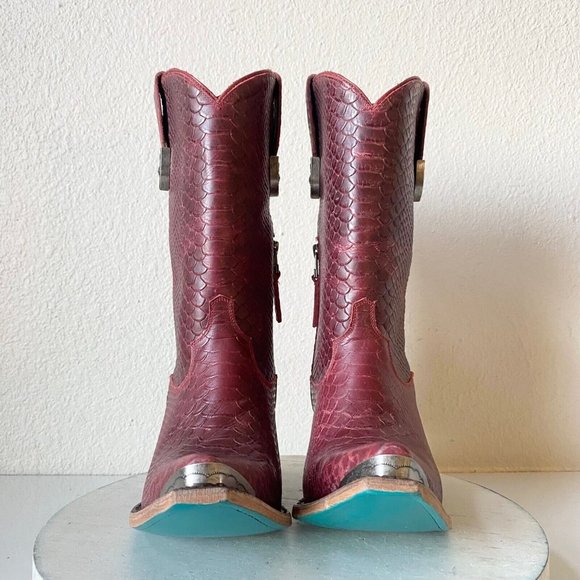 Lane BAD HABITS Western Boots 7.5 Red Cowboy Boots Snip Toe Midi Calf Rodeo - Picture 5 of 12